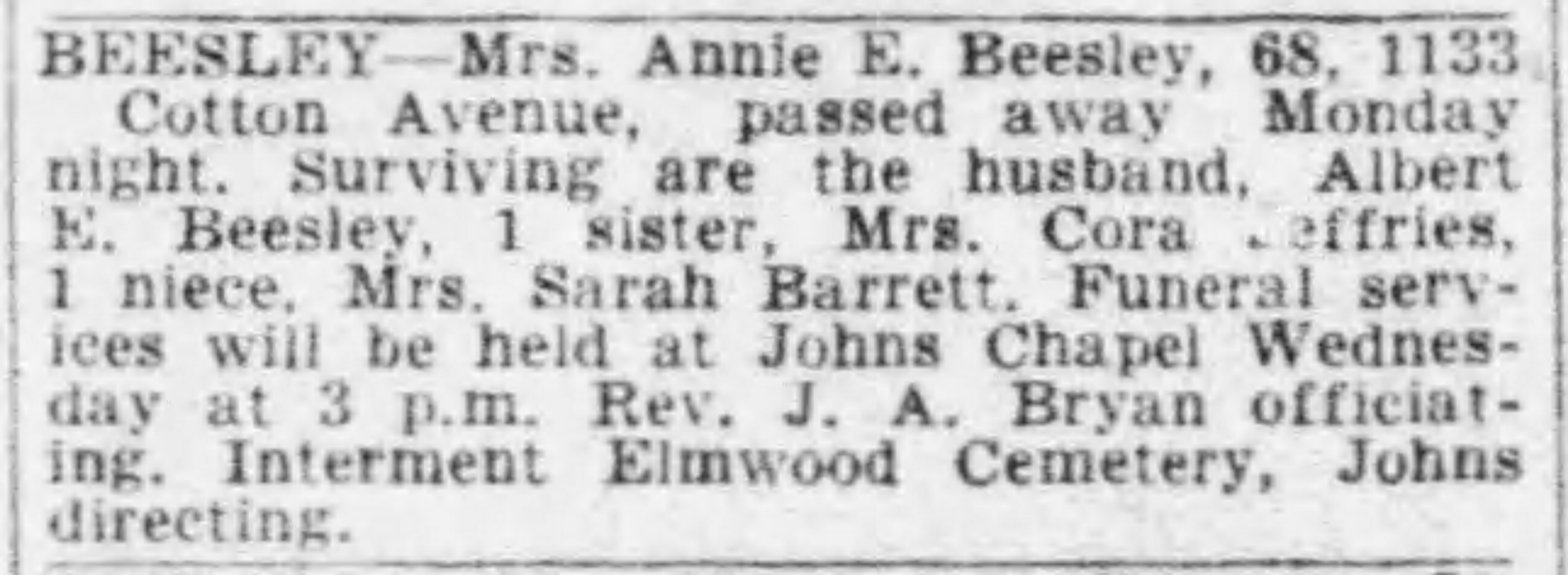 Annie E. Beesley obituary